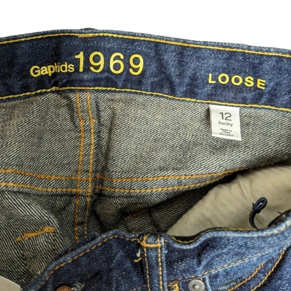 GapKids 1969 Loose Krunch Adjustable Waist Dark Wash Denim Jeans‎ Size 12 Husky